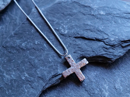 Hammered Stainless Steel Greek Cross Necklace * Plus Sign Pendant * Forged Cross Necklace * Handmade Steel Necklace