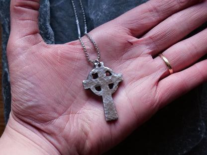 Forged Stainless Steel Celtic Cross * Hammered Cross Pendant * Christian Gift for Men or Women * Cross Necklace * Handmade Metal Necklace