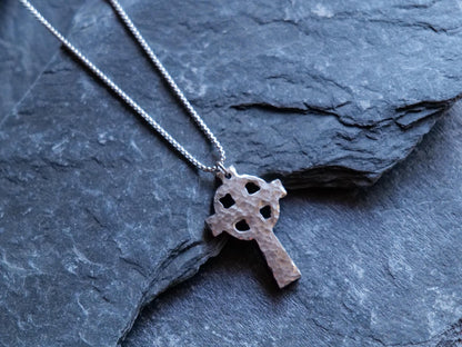 Forged Stainless Steel Celtic Cross * Hammered Cross Pendant * Christian Gift for Men or Women * Cross Necklace * Handmade Metal Necklace
