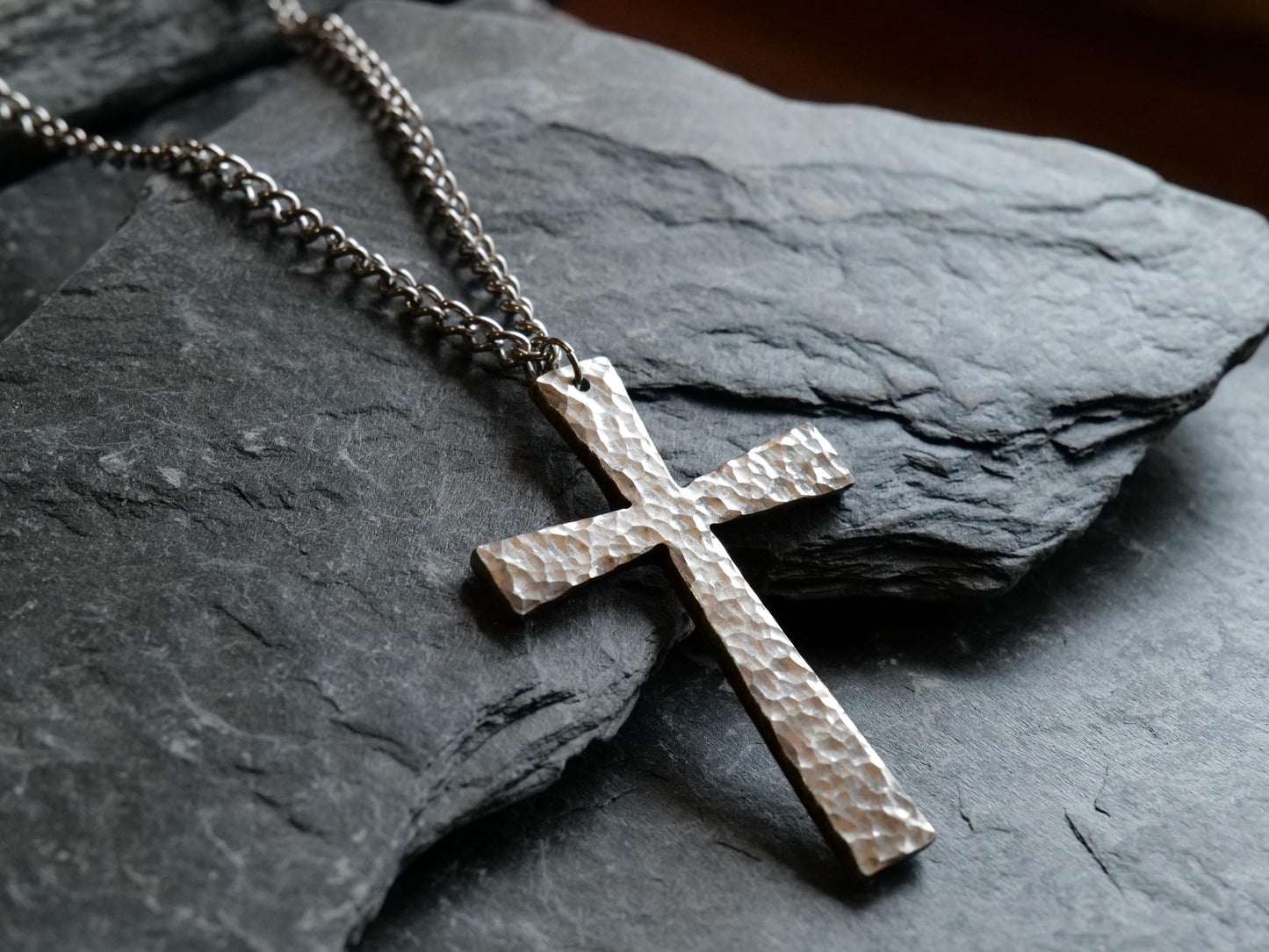 Hand Forged 3" Stainless Steel Cross Pendant * Large Cross Necklace * Christian Gift for Men Women * Cross Necklace * Handmade Tapered Cross