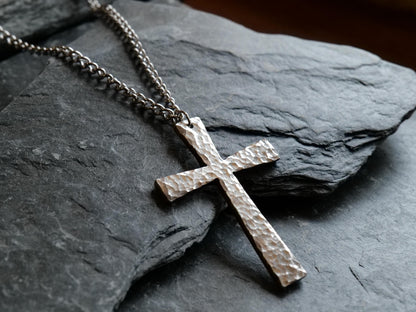 Hand Forged 3" Stainless Steel Cross Pendant * Large Cross Necklace * Christian Gift for Men Women * Cross Necklace * Handmade Tapered Cross