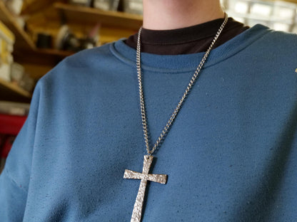 Hand Forged 3" Stainless Steel Cross Pendant * Large Cross Necklace * Christian Gift for Men Women * Cross Necklace * Handmade Tapered Cross