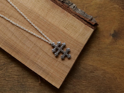 Forged Tri Bar Steel Cross Necklace * Orthodox Cross Pendant * Byzantine Catholic Jewelry * Forged Three Bar Cross Necklace