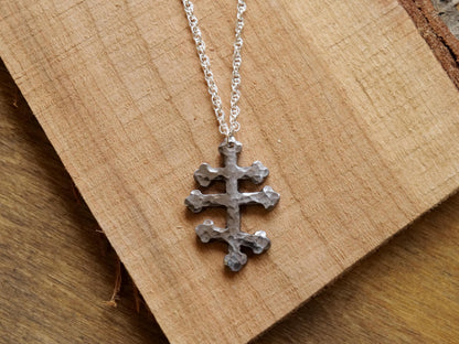 Forged Tri Bar Steel Cross Necklace * Orthodox Cross Pendant * Byzantine Catholic Jewelry * Forged Three Bar Cross Necklace
