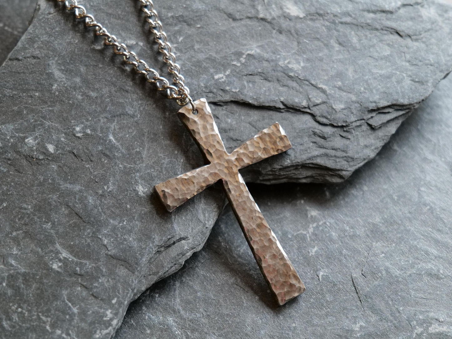 Hand Forged 3" Stainless Steel Cross Pendant * Large Cross Necklace * Christian Gift for Men Women * Cross Necklace * Handmade Tapered Cross