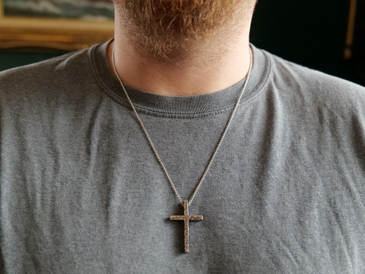 Hand Forged Chunky Cross in Steel * Hammered Cross Pendant * Christian Gift for Men Women * Thick Cross Necklace Men * Skinny Cross