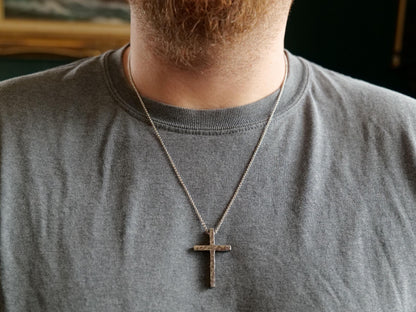 Hand Forged Chunky Cross in Steel * Hammered Cross Pendant * Christian Gift for Men Women * Thick Cross Necklace Men * Skinny Cross