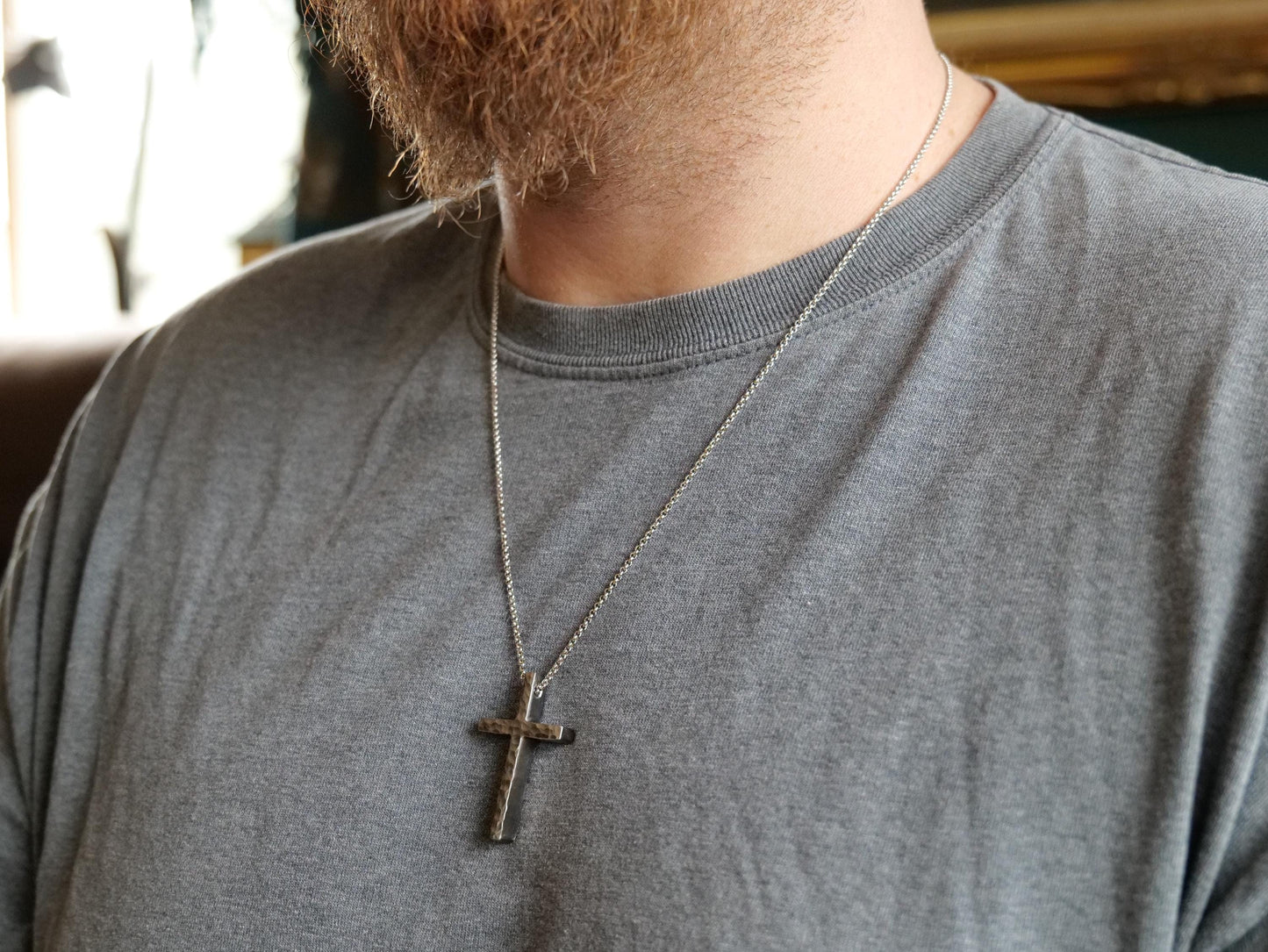 Hand Forged Chunky Cross in Steel * Hammered Cross Pendant * Christian Gift for Men Women * Thick Cross Necklace Men * Skinny Cross