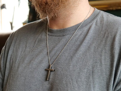 Hand Forged Chunky Cross in Steel * Hammered Cross Pendant * Christian Gift for Men Women * Thick Cross Necklace Men * Skinny Cross