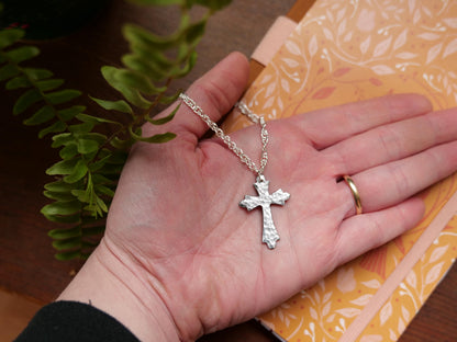 Hand Forged Fancy Cross * Hammered Cross Pendant * Christian Gift for Men or Women * Forged Cross Necklace * Handmade Steel Necklace