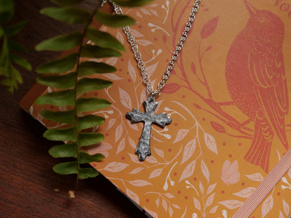 Hand Forged Fancy Cross * Hammered Cross Pendant * Christian Gift for Men or Women * Forged Cross Necklace * Handmade Steel Necklace