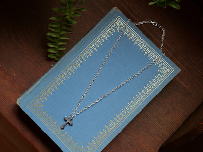 Hand Forged Tiny Fancy Cross * Hammered Cross Pendant * Christian Gift for Men or Women * Forged Cross Necklace * Handmade Steel Necklace