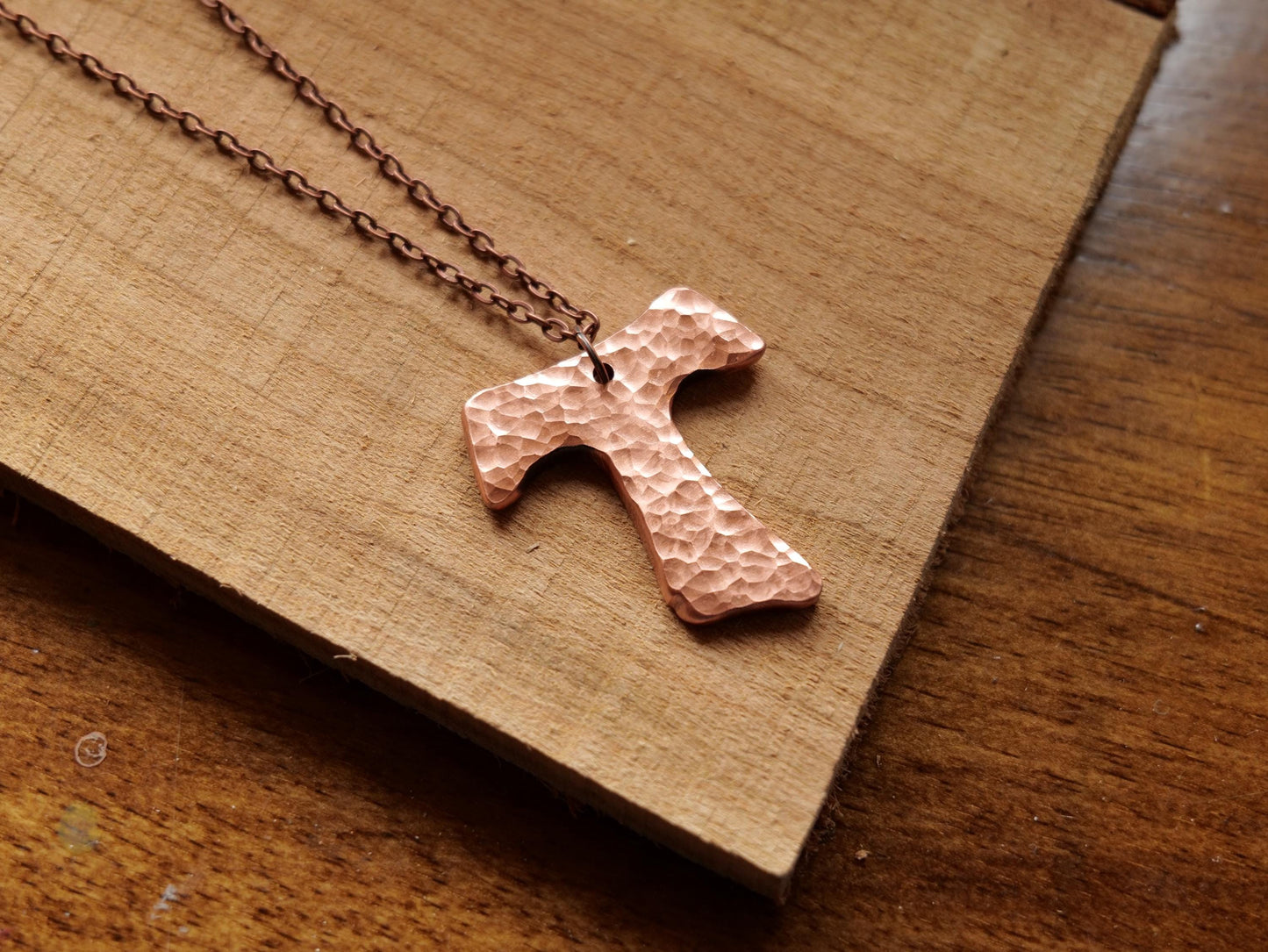 Hammered Copper Fancy Tau Cross Necklace * Saint Francis of Assisi Cross Necklace * Forged Cross Necklace * Franciscan Copper Necklace