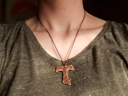 Hammered Copper Fancy Tau Cross Necklace * Saint Francis of Assisi Cross Necklace * Forged Cross Necklace * Franciscan Copper Necklace