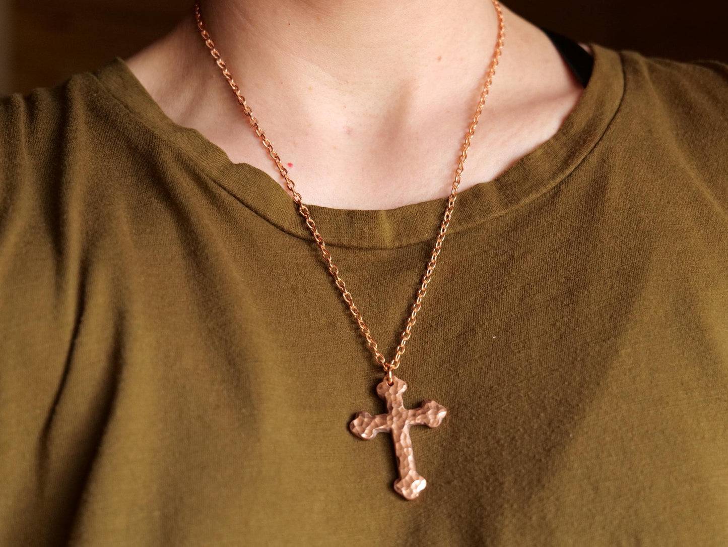 Hammered Raw Copper Catholic Cross * Orthodox Cross Pendant * Gift for Men or Women * Forged Cross Necklace * Handmade Pure Copper Necklace