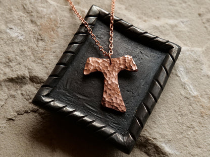 Hammered Raw Copper Fancy Tau Cross Necklace * Saint Francis of Assisi Cross Necklace * Forged Cross Necklace * Franciscan Copper Necklace