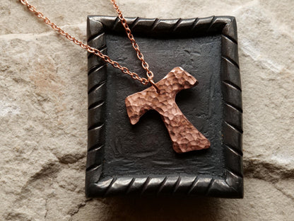 Hammered Raw Copper Fancy Tau Cross Necklace * Saint Francis of Assisi Cross Necklace * Forged Cross Necklace * Franciscan Copper Necklace