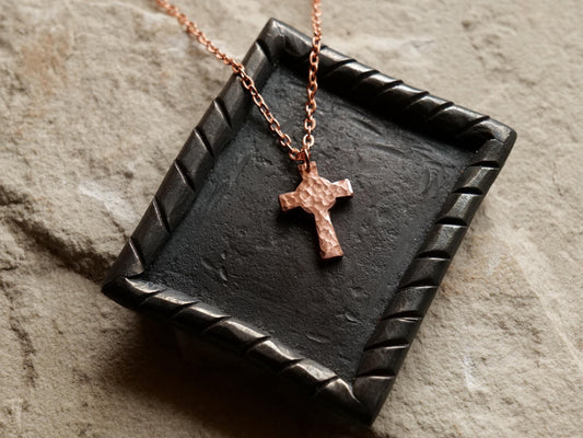 Raw Copper Cross * Hammered Cross Pendant * Christian Gift for Men Women * Forged Cross Necklace *Handmade Pure Copper Necklace Circle Cross