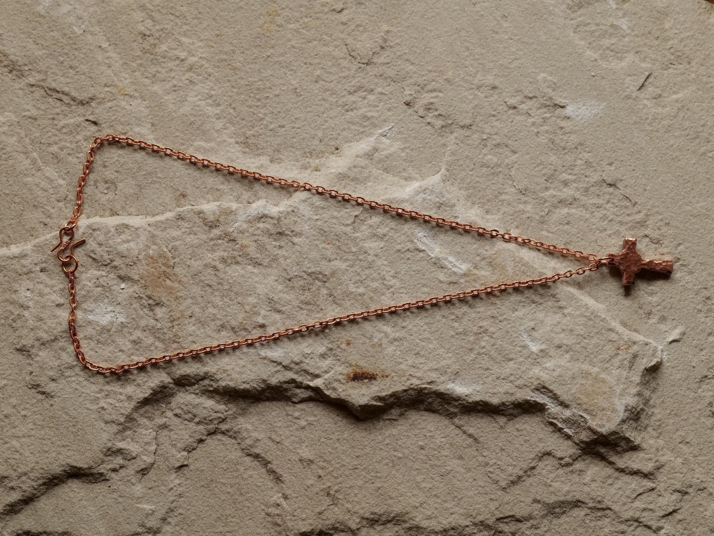 Raw Copper Cross * Hammered Cross Pendant * Christian Gift for Men Women * Forged Cross Necklace *Handmade Pure Copper Necklace Circle Cross