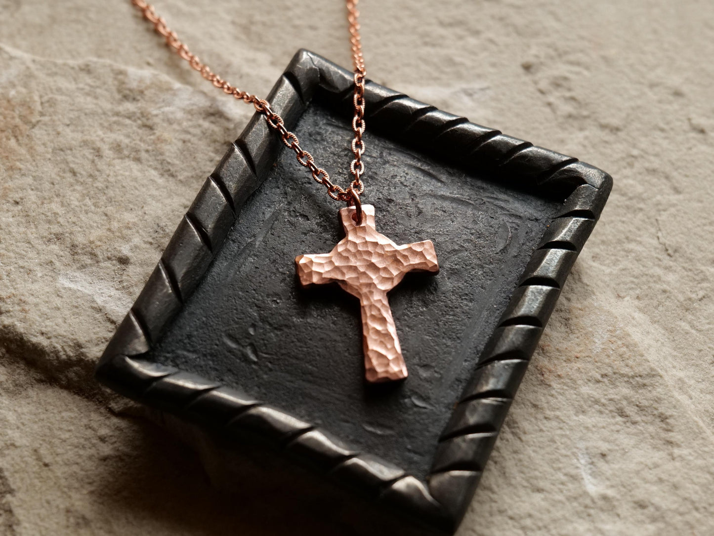 Hand Forged Raw Copper Cross * Hammered Cross Pendant * Christian Gift for Men Women *Forged Cross Circle Necklace  Handmade Copper Necklace