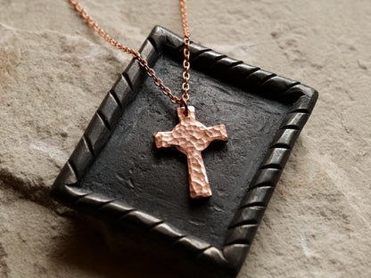 Hand Forged Raw Copper Cross * Hammered Cross Pendant * Christian Gift for Men Women *Forged Cross Circle Necklace  Handmade Copper Necklace