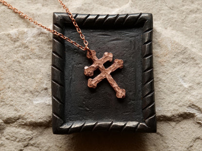 Forged Raw Copper Patriarchal Cross Necklace * Cross of Lorraine Necklace * Gift for Men or Women * Double Cross Necklace * Slovak Cross