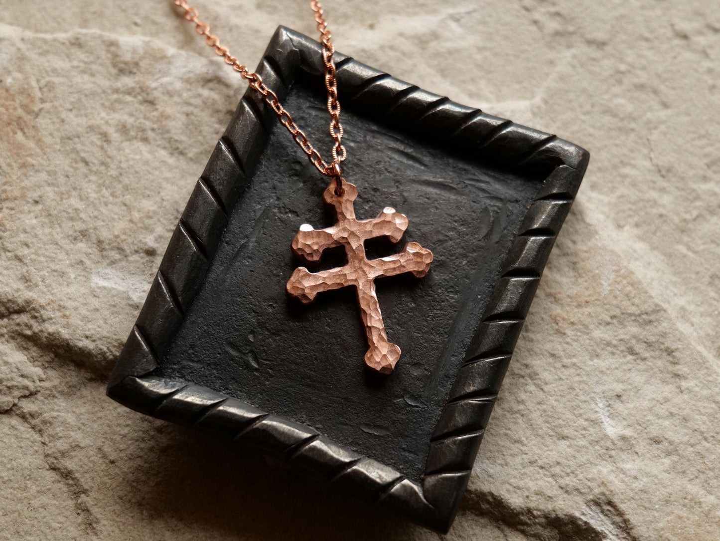 Forged Raw Copper Patriarchal Cross Necklace * Cross of Lorraine Necklace * Gift for Men or Women * Double Cross Necklace * Slovak Cross