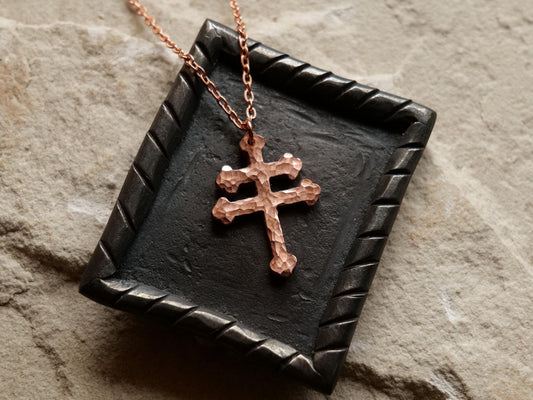 Forged Raw Copper Patriarchal Cross Necklace * Cross of Lorraine Necklace * Gift for Men or Women * Double Cross Necklace * Slovak Cross
