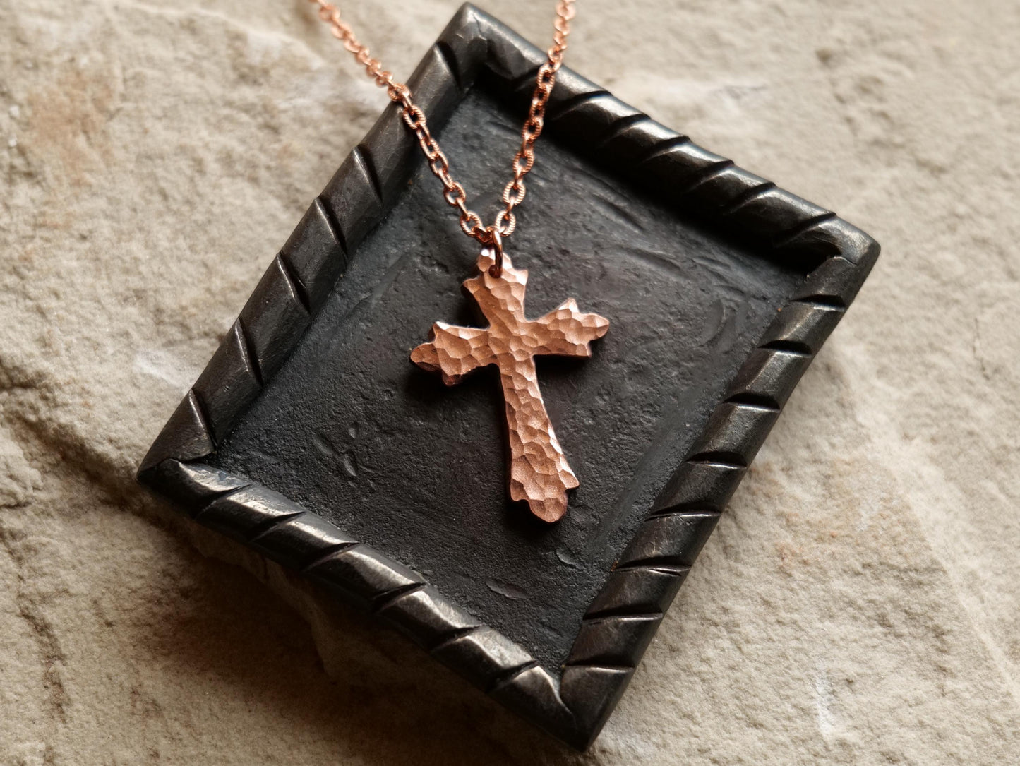 Forged Raw Copper Cross * Hammered Fancy Cross Pendant * Fancy Christian Gift Men Women * Forged Cross Necklace * Handmade Copper Necklace