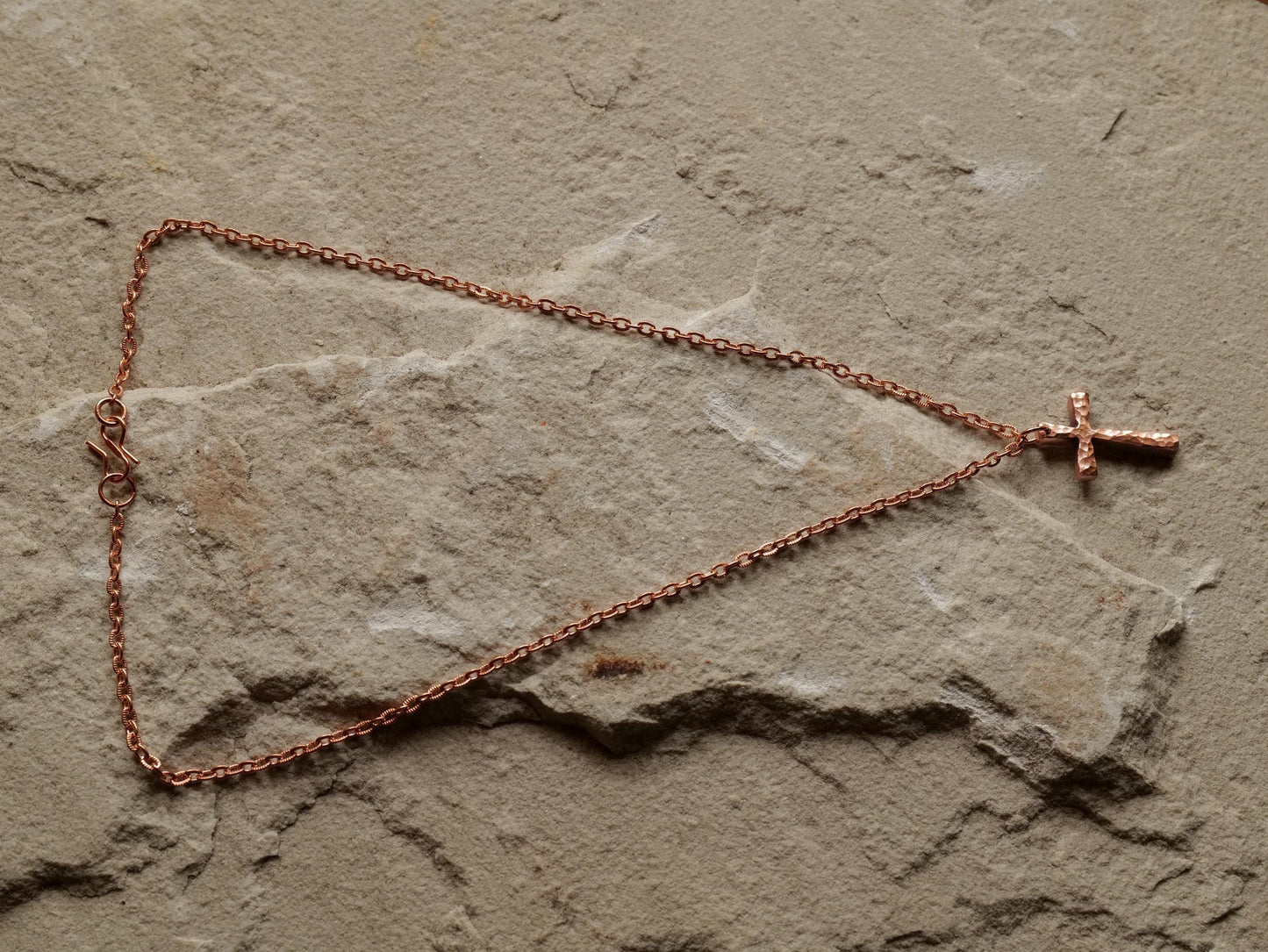 Forged Small Raw Copper Cross * Hammered Cross Pendant * Christian Gift for Men Women * Forged Cross Necklace * Copper Necklace Tapered
