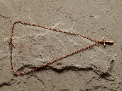 Forged Small Raw Copper Cross * Hammered Cross Pendant * Christian Gift for Men Women * Forged Cross Necklace * Copper Necklace Tapered