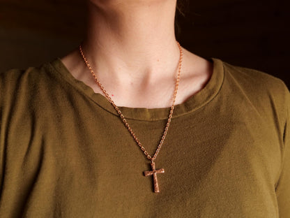 Forged Small Raw Copper Cross * Hammered Cross Pendant * Christian Gift for Men Women * Forged Cross Necklace * Copper Necklace Tapered