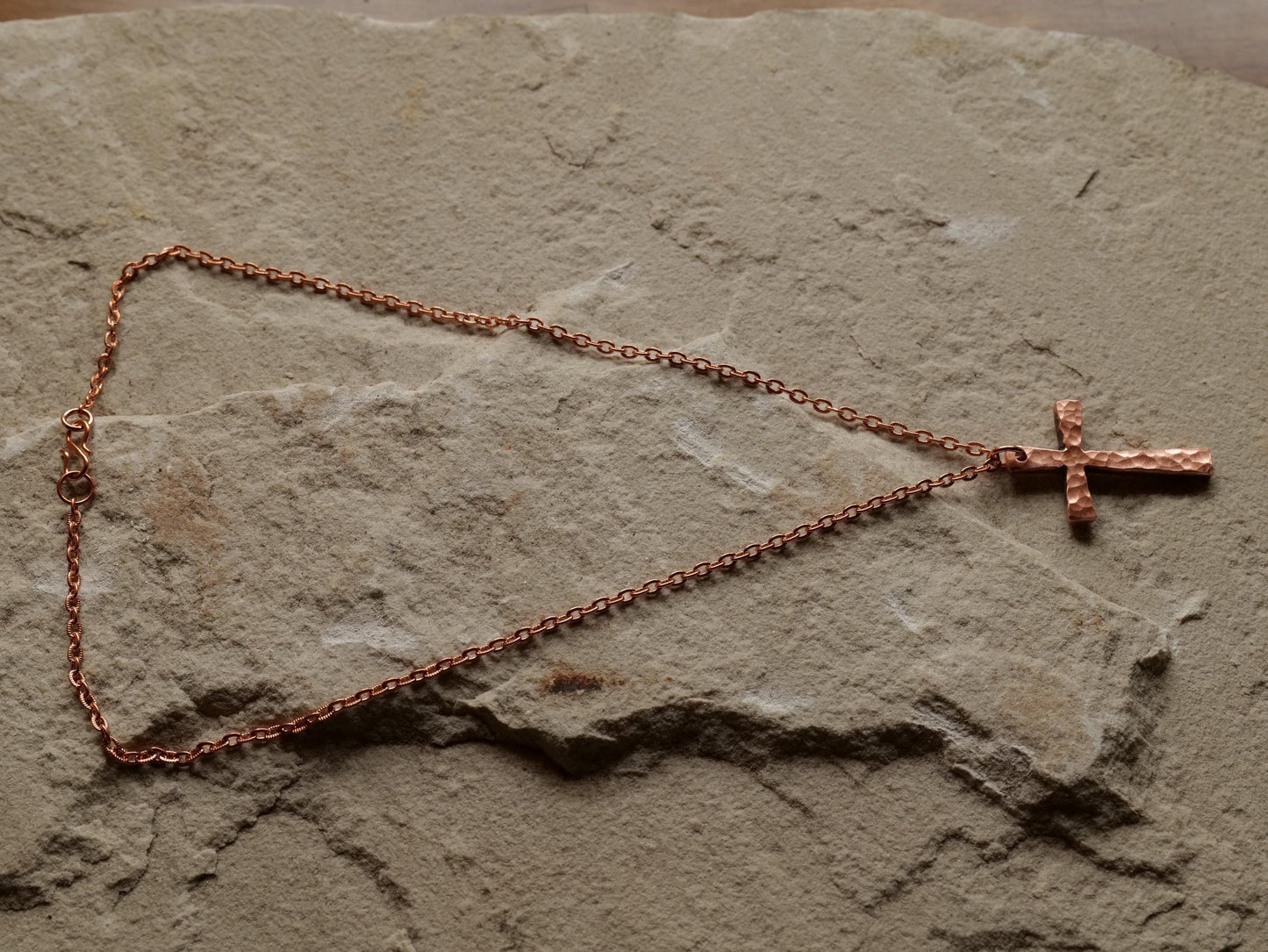 Forged Raw Copper Cross * Hammered Cross Pendant * Christian Gift for Men Women * Forged Cross Necklace * Handmade Tapered Copper Necklace