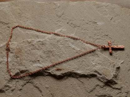 Forged Raw Copper Cross * Hammered Cross Pendant * Christian Gift for Men Women * Forged Cross Necklace * Handmade Tapered Copper Necklace