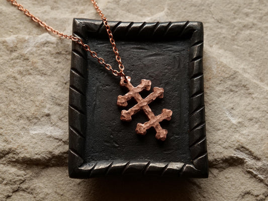 Forged Tri Bar Raw Copper Cross Necklace * Hammered Orthodox Byzantine Catholic Cross Pendant * Gift for Men or Women * Three Bar Cross