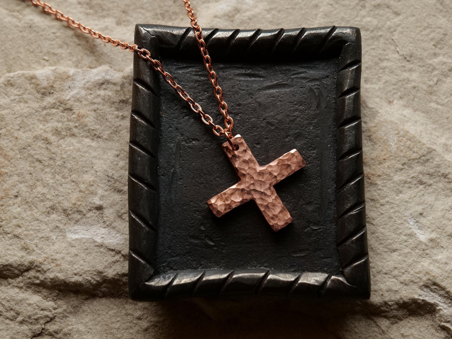 Hammered Raw Copper Greek Cross Necklace * Copper Necklace * Plus Sign Pendant * Forged Cross Necklace * Handmade Copper Necklace