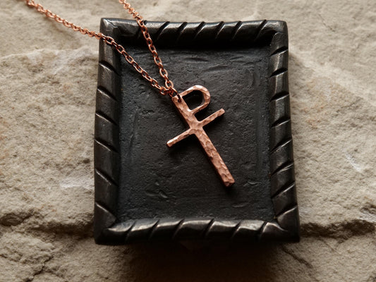 Forged Raw Copper Monogrammatic Cross * Tau-Rho Cross Pendant * Gift for Men or Women * Forged Cross Necklace * Handmade Copper Necklace
