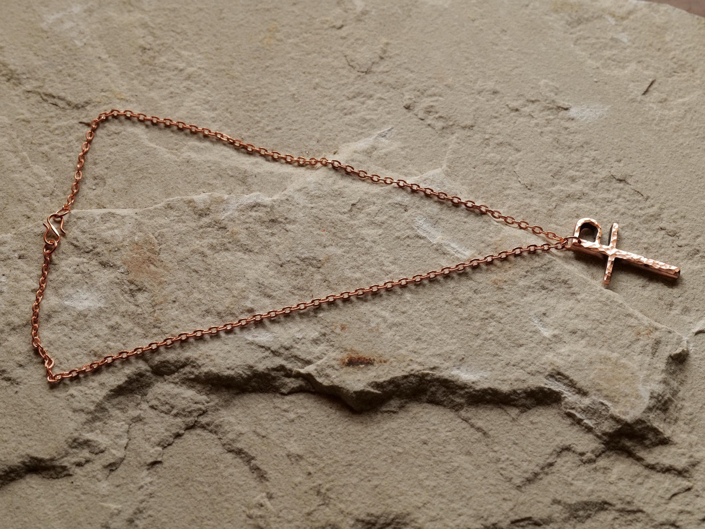 Forged Raw Copper Monogrammatic Cross * Tau-Rho Cross Pendant * Gift for Men or Women * Forged Cross Necklace * Handmade Copper Necklace