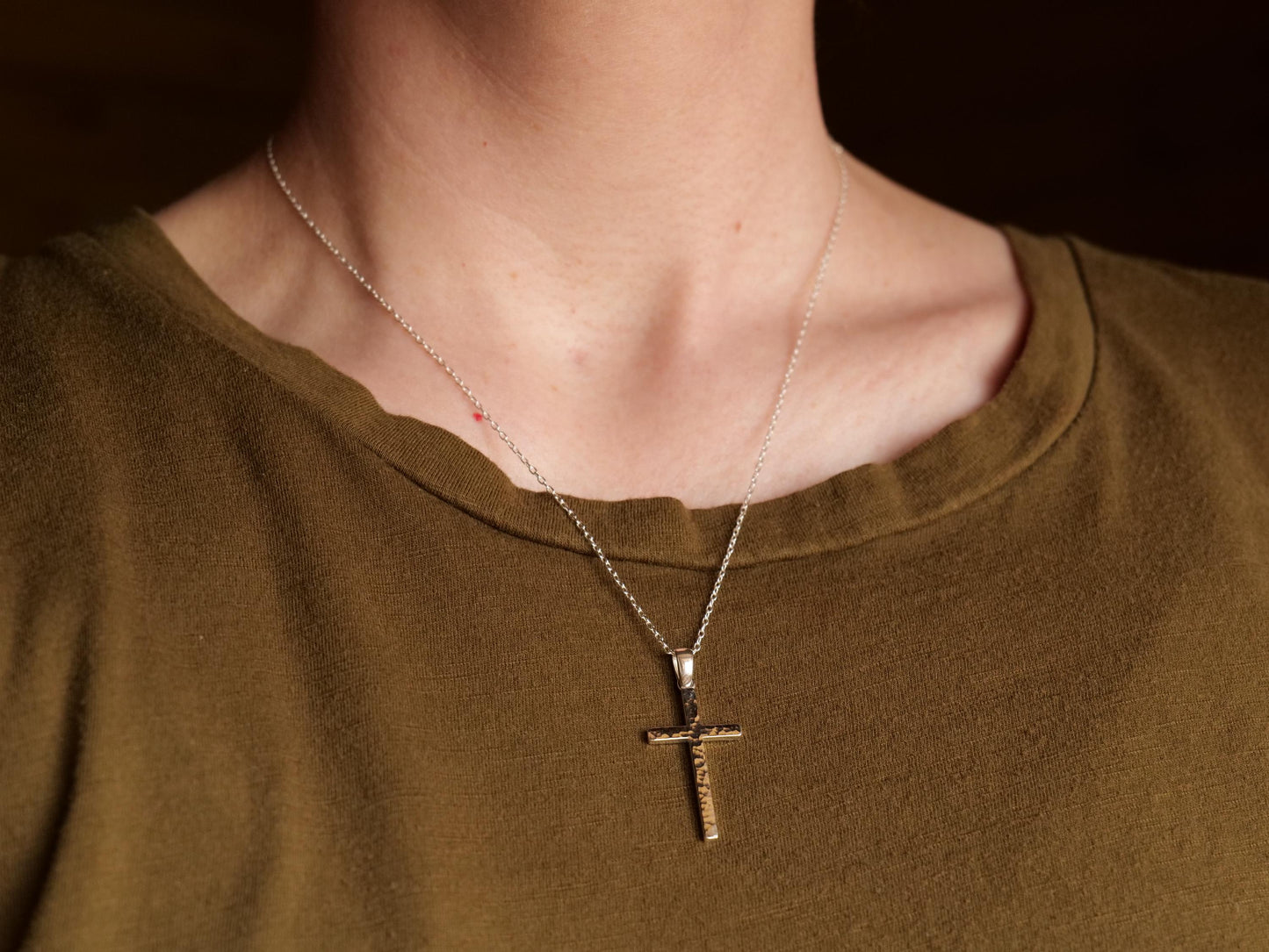 Sterling Silver Cross Necklace * Hammered Silver Cross Pendant * Christian Gift for Men Women * Sterling Silver Cross Pendant Handmade