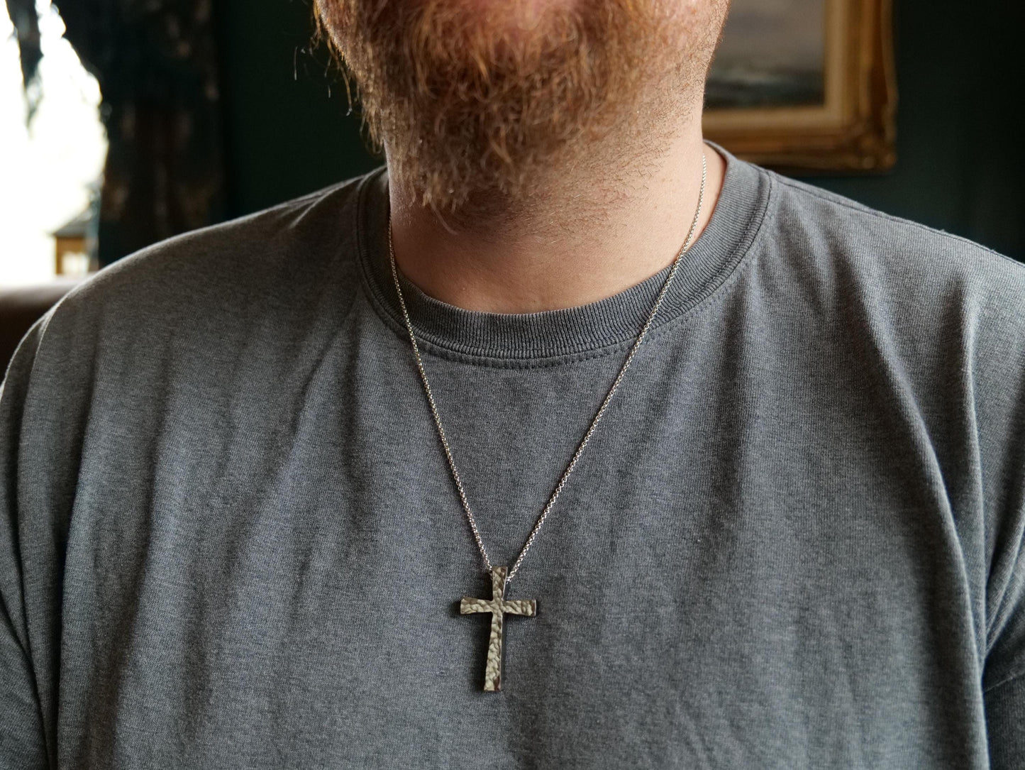 Hand Forged Chunky Cross in Steel * Hammered Cross Pendant * Christian Gift for Men Women * Thick Cross Necklace Men * Tapered Cross