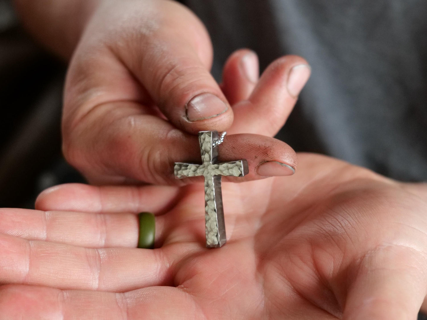 Hand Forged Chunky Cross in Steel * Hammered Cross Pendant * Christian Gift for Men Women * Thick Cross Necklace Men * Tapered Cross