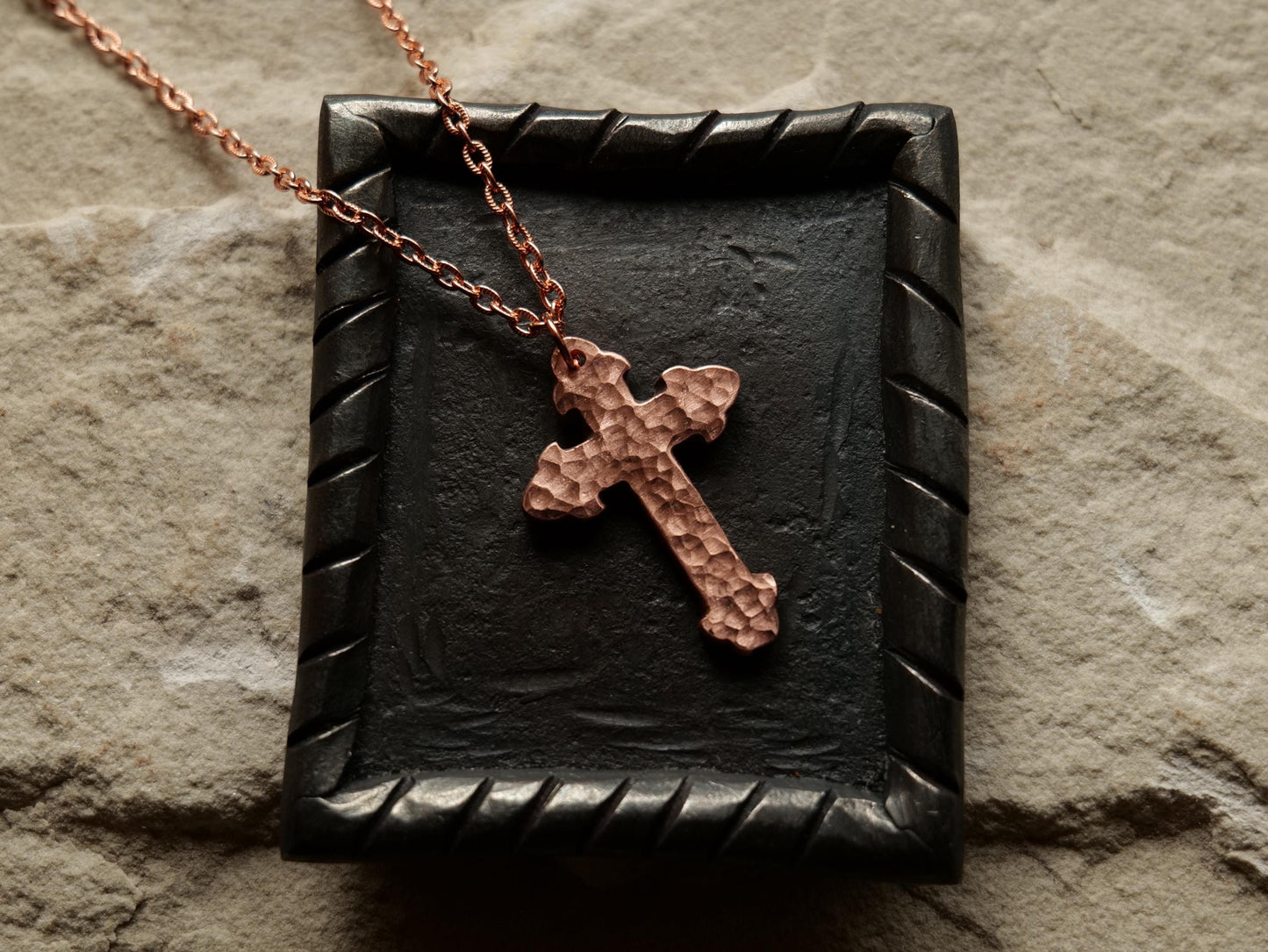 Forged Fleur De Lis Cross Necklace * Forged Raw Copper Cross * Hammered Cross Pendant * Christian Gift for Men or Women * Copper Necklace