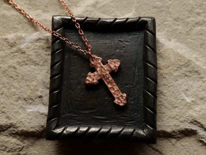Forged Fleur De Lis Cross Necklace * Forged Raw Copper Cross * Hammered Cross Pendant * Christian Gift for Men or Women * Copper Necklace