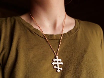 Forged Tri Bar Raw Copper Cross Necklace * Orthodox Cross Pendant * Byzantine Catholic Jewelry * Forged Three Bar Cross Necklace