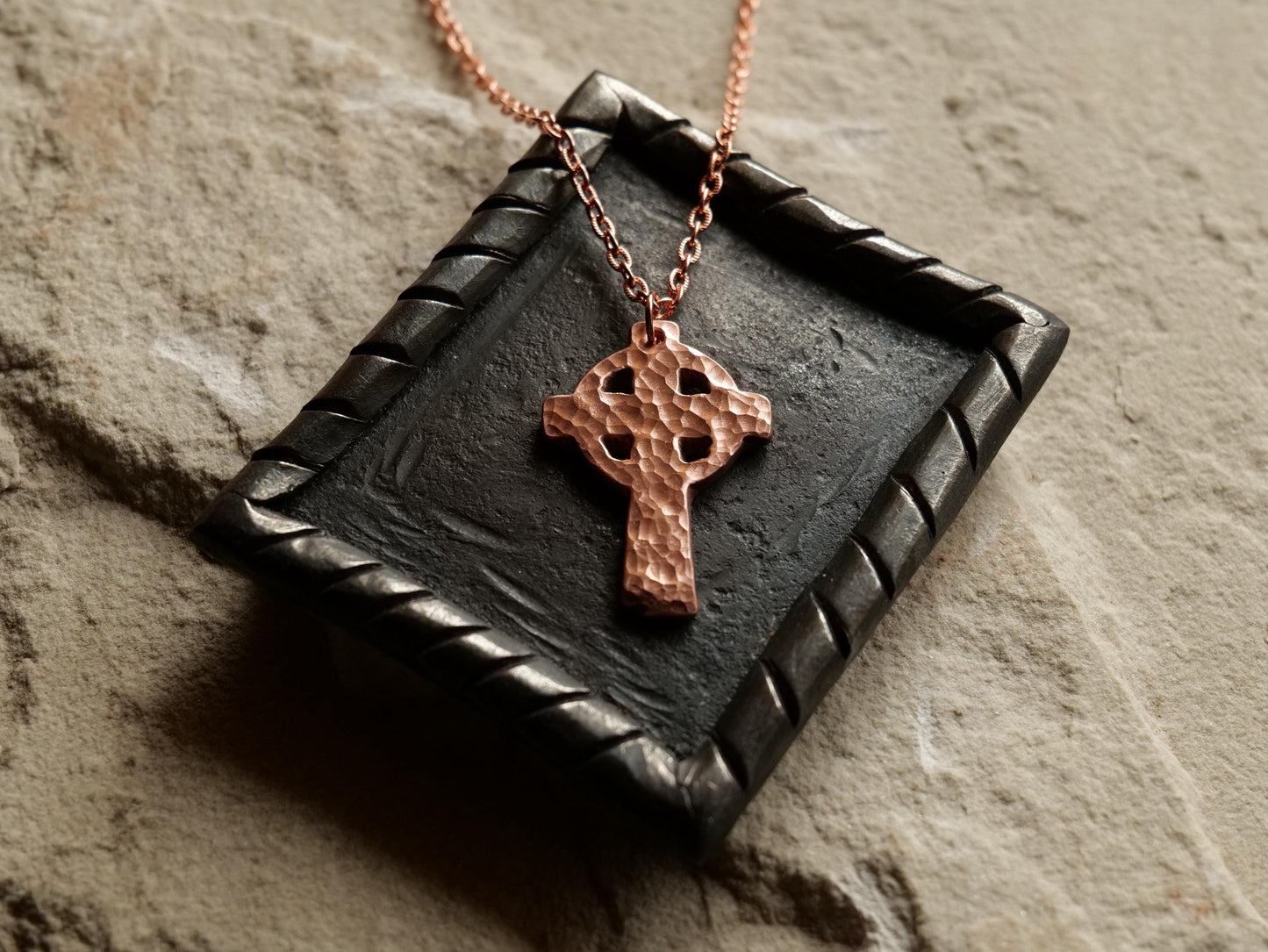 Forged Raw Copper Celtic Cross * Hammered Cross Pendant * Christian Gift for Men or Women * Forged Cross Necklace *Handmade Copper Necklace
