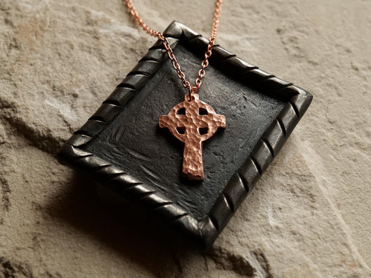 Forged Raw Copper Celtic Cross * Hammered Cross Pendant * Christian Gift for Men or Women * Forged Cross Necklace *Handmade Copper Necklace