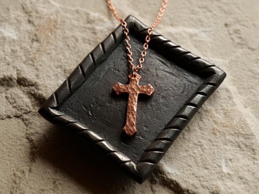 Forged Raw Copper Arrow Cross * Hammered Cross Pendant * Christian Gift for Men or Women * Forged Cross Necklace * Handmade Copper Necklace
