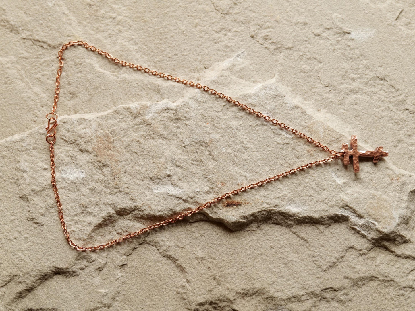 Forged Small Tri Bar Raw Copper Cross Necklace * Hammered Orthodox Cross Pendant * Christian Gift for Men or Women * Forged Three Bar Cross