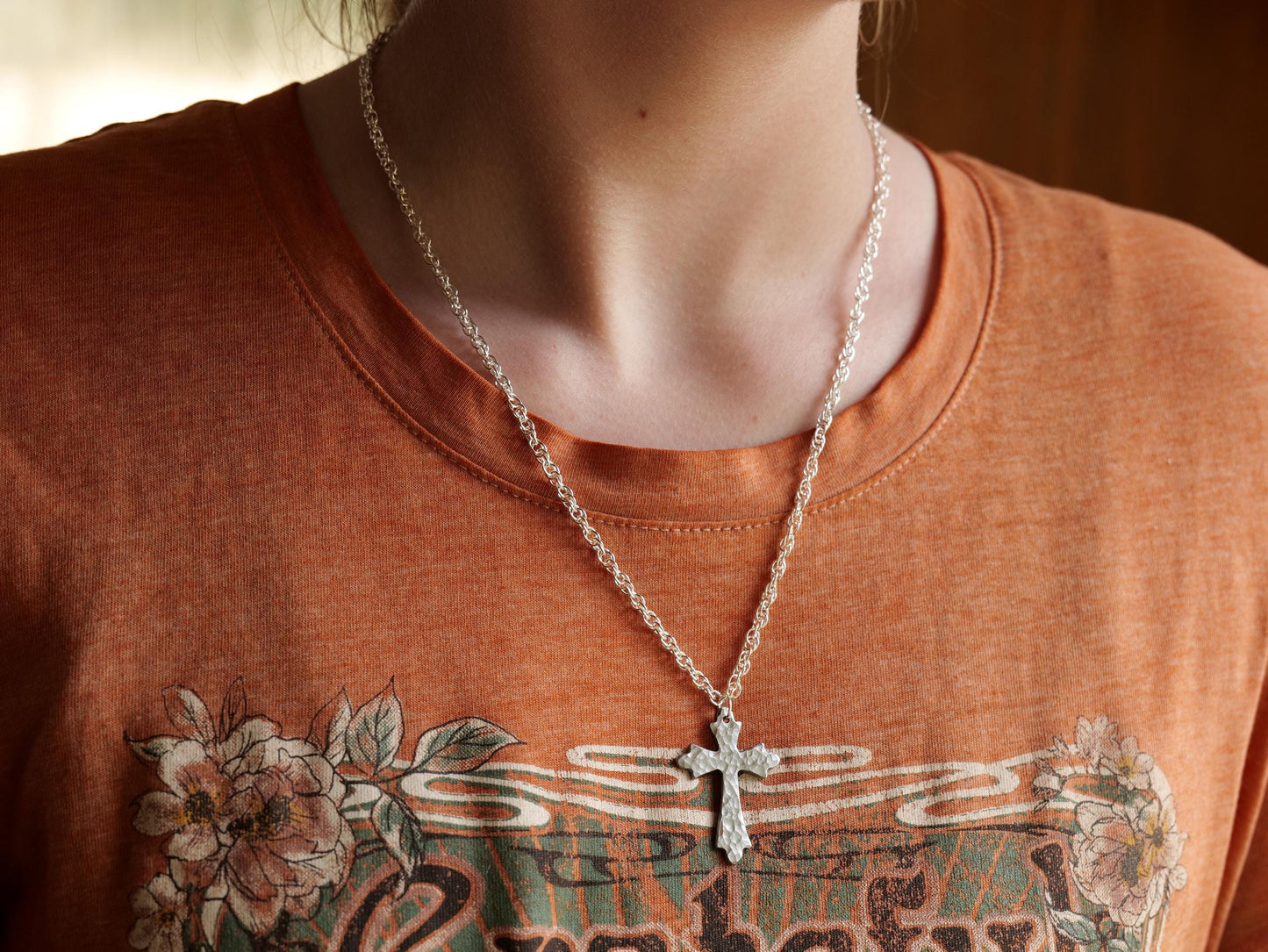 Hand Forged Fancy Cross * Hammered Cross Pendant * Christian Gift for Men or Women * Forged Cross Necklace * Handmade Steel Necklace