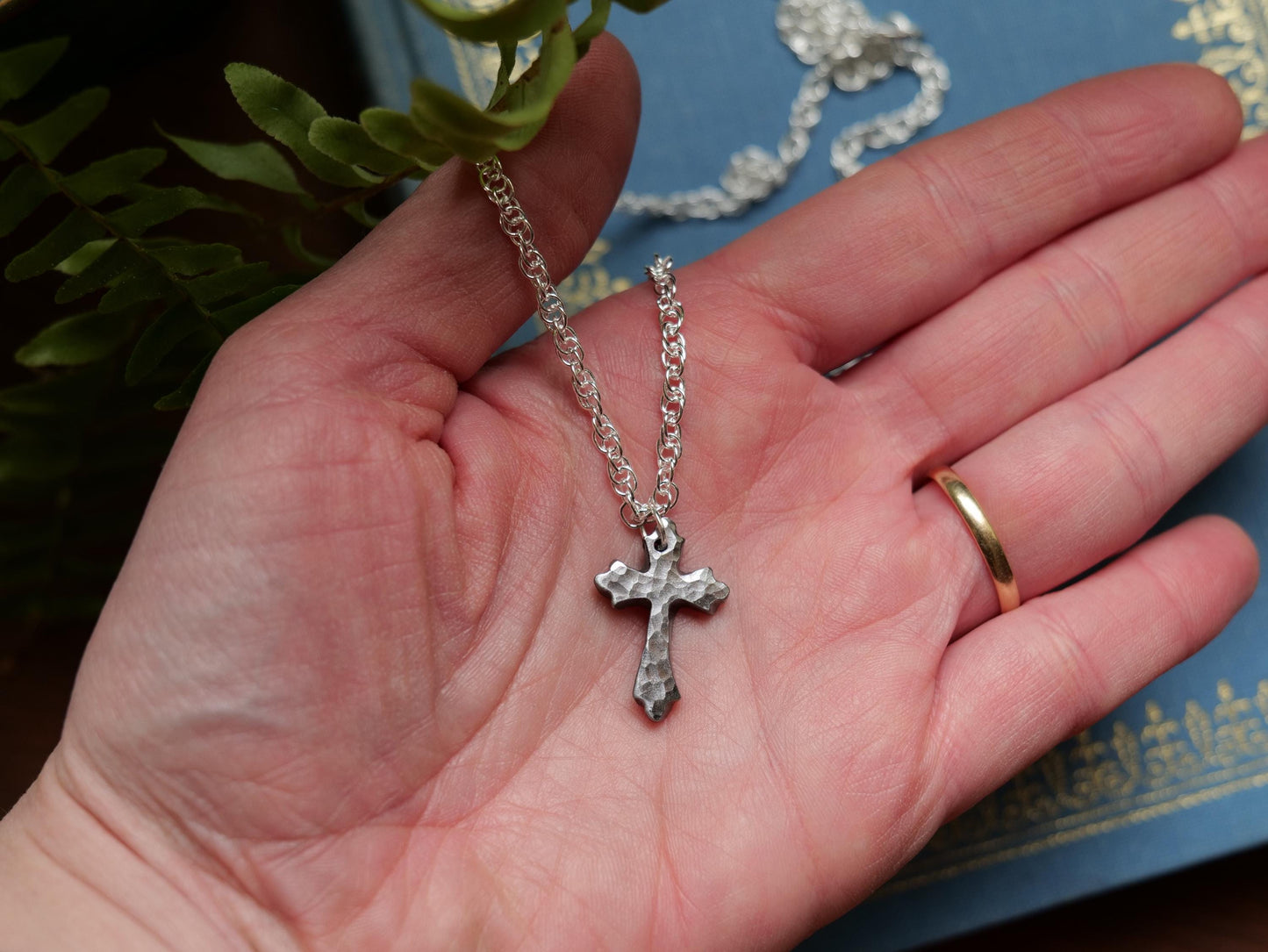 Hand Forged Tiny Fancy Cross * Hammered Cross Pendant * Christian Gift for Men or Women * Forged Cross Necklace * Handmade Steel Necklace